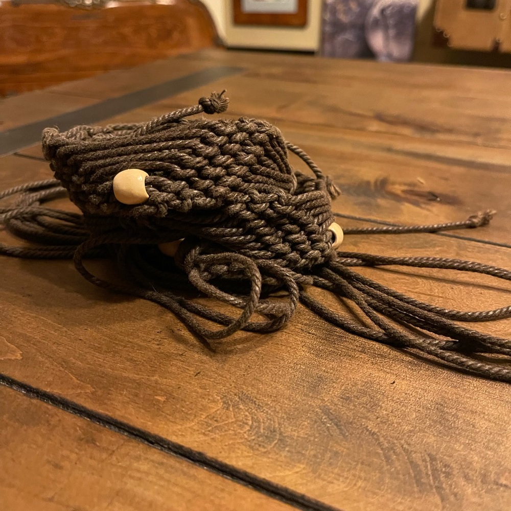 Brown Macrame Belt w/ Tan Beads